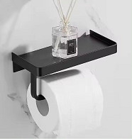 Swissbex - Zelfklevend Toiletrolhouder met Plankje - - WC Rolhouder Zwart - Badkamer Accessoires - WC Papier Houder ‚Äì RVS Toiletpapier Houder - Zonder Boren - Toiletrolhouders